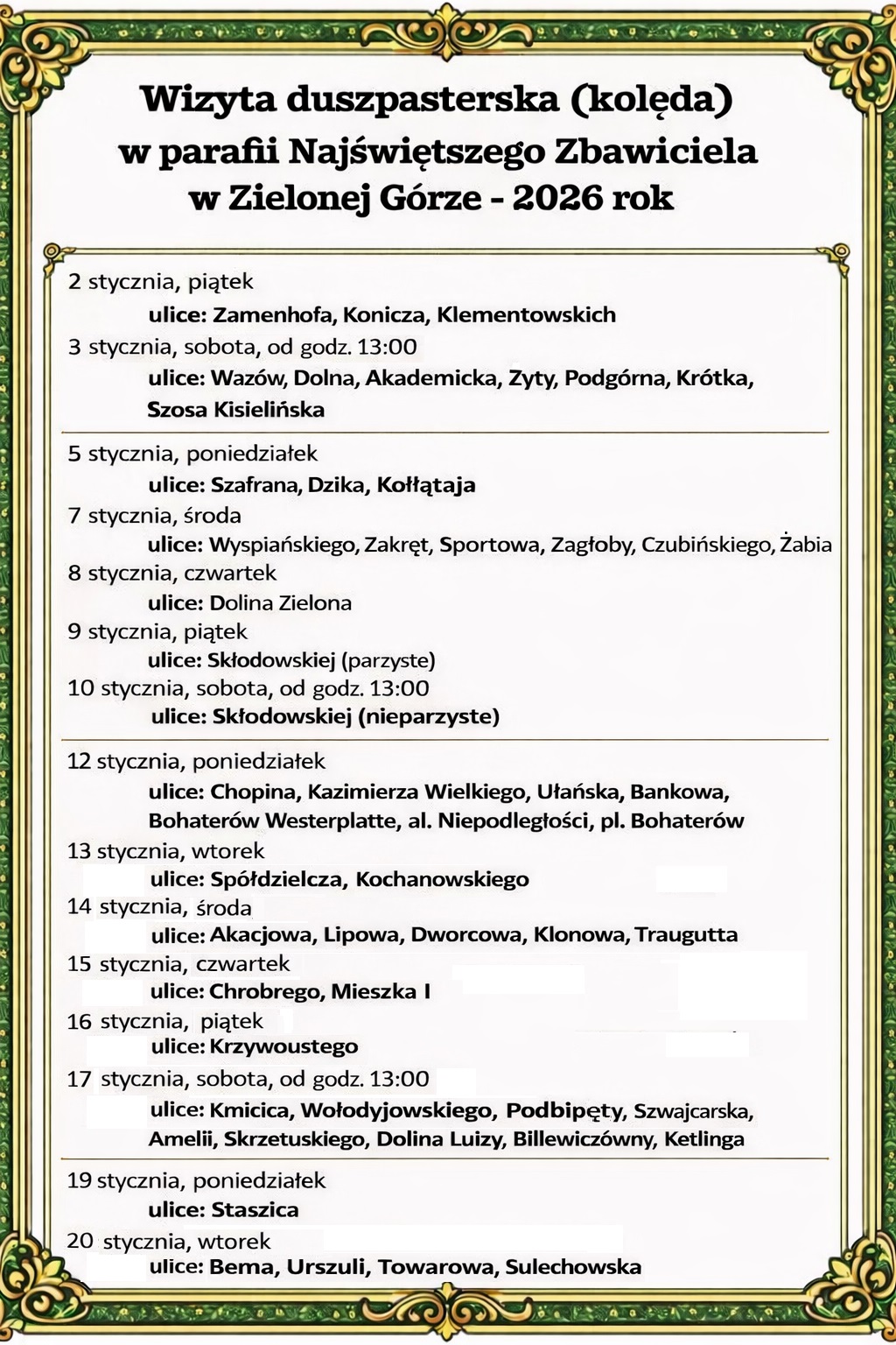 Plan kolędy 2026 aktualizacja